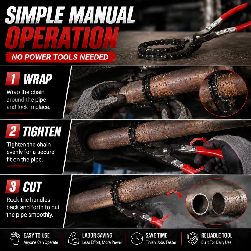 🔧 Chain Exhaust Pipe Cutter | Spark-Free 360° Manual Tube Cutting Tool