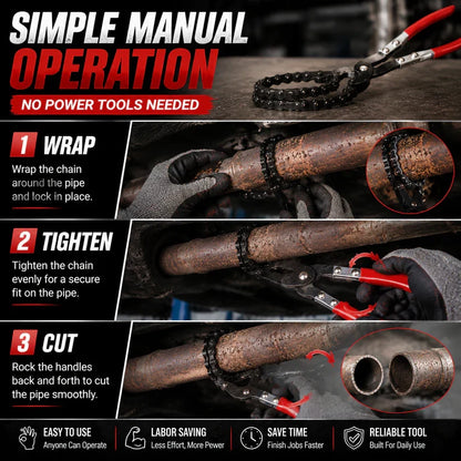 🔧 Chain Exhaust Pipe Cutter | Spark-Free 360° Manual Tube Cutting Tool