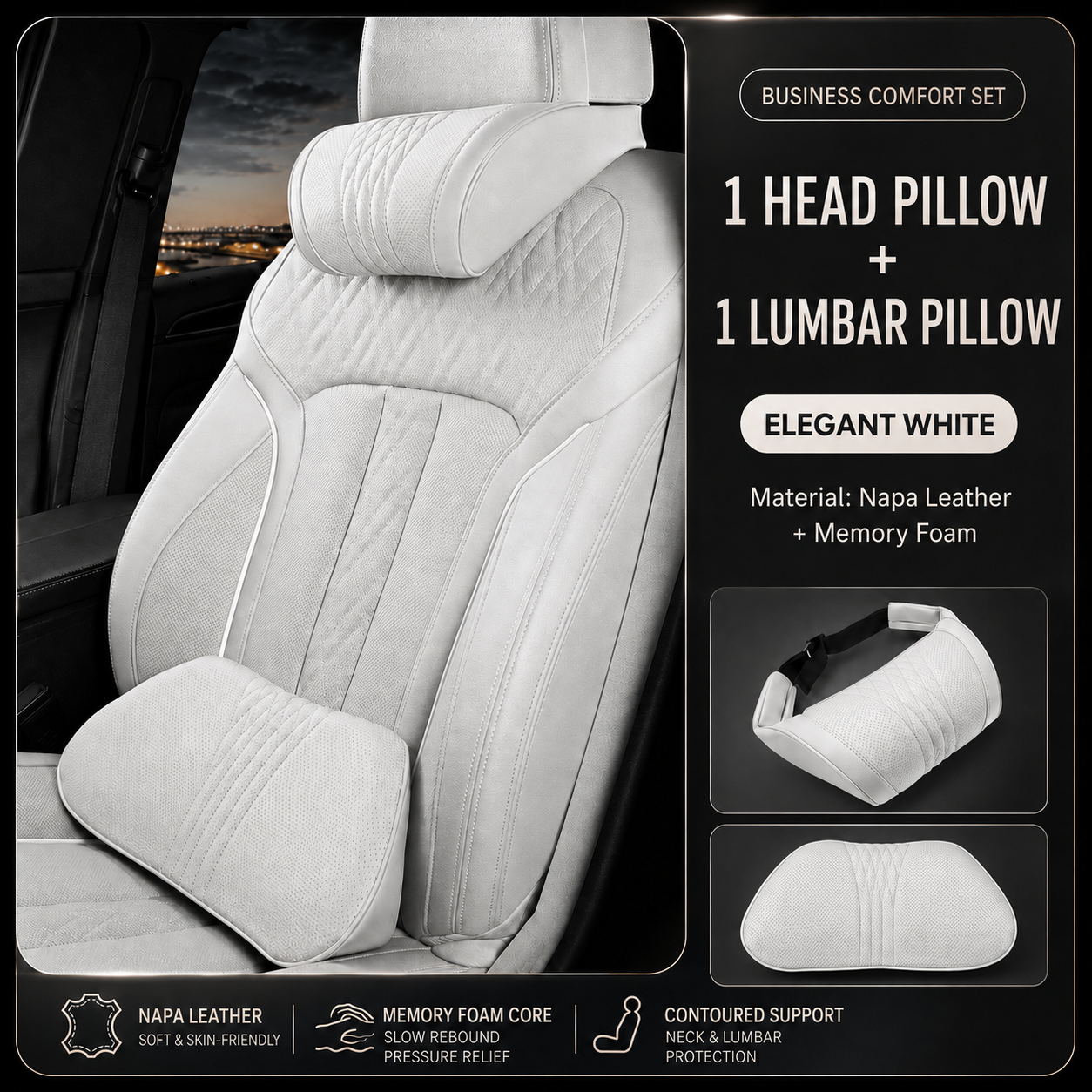 🚗💤 Relieve Driving Fatigue! Universal Memory Foam Car Headrest Neck Pillow, Ergonomic Support Auto Neck Cushion for Long Road Trips