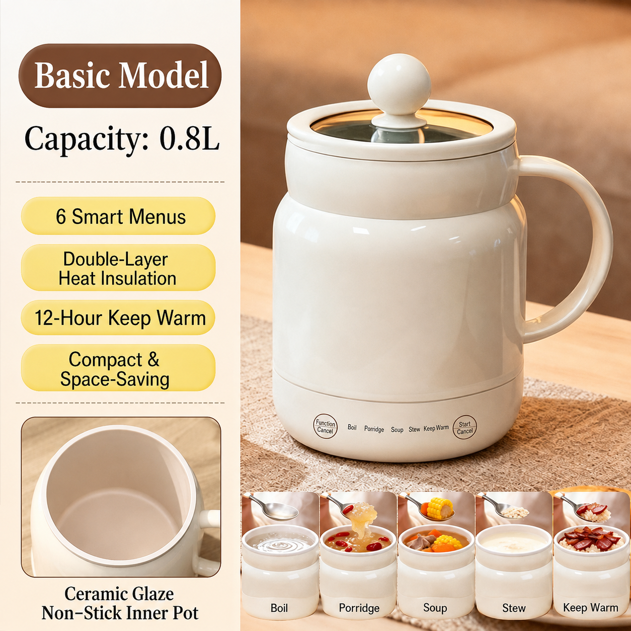 🍲 6-in-1 Mini Electric Cooker – 800mL Portable Cooking Cup