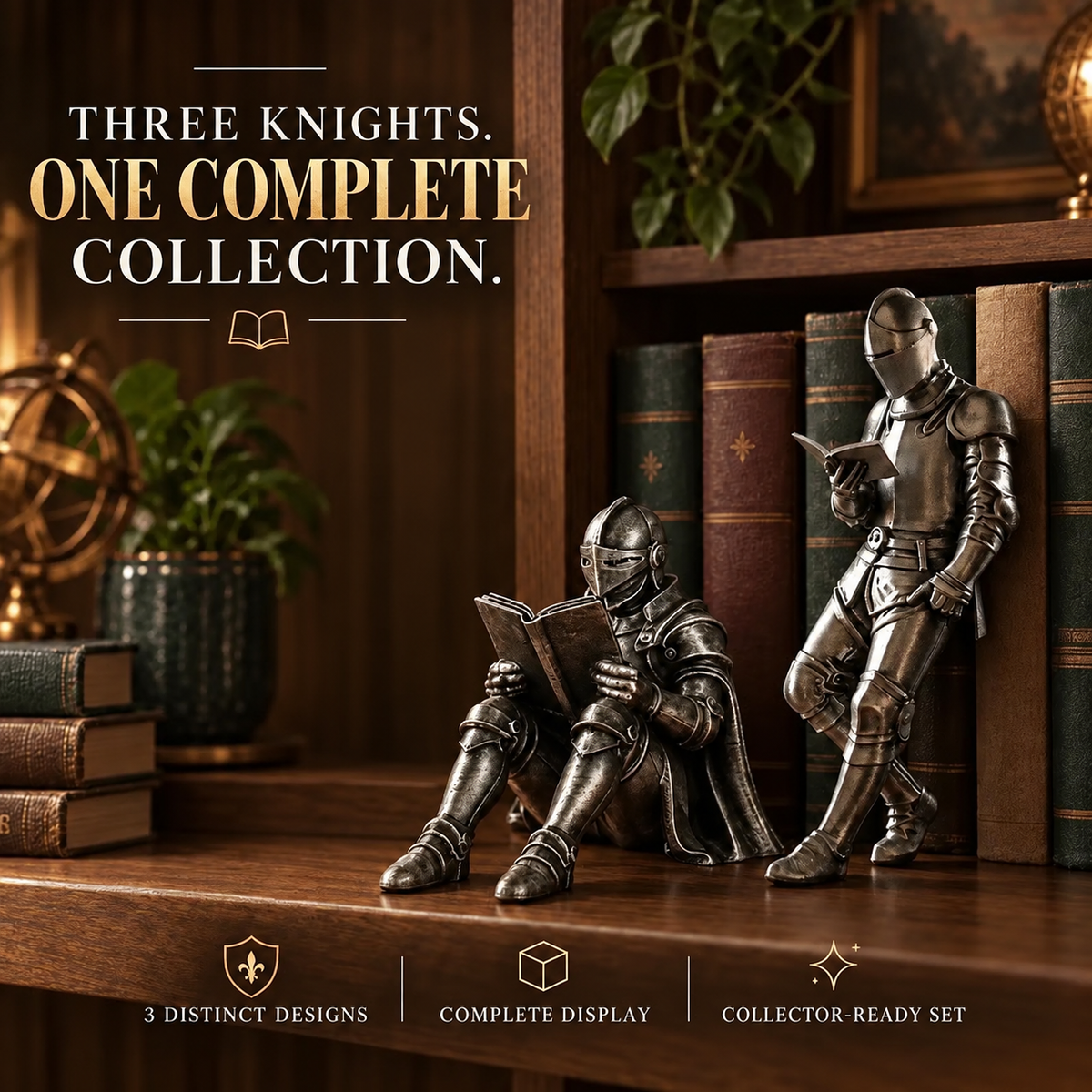 ⚔️ Reading Knight Bookshelf Statue | Medieval Fantasy Bookend Décor
