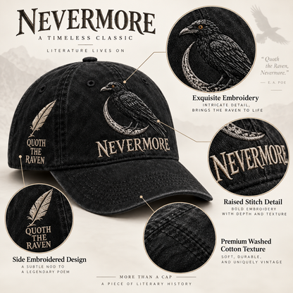 ⬛🐦Nevermore Embroidered Raven Vintage Cap | Gothic Bird Lover Hat