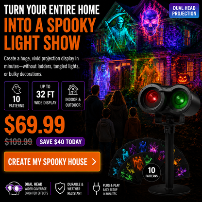 🎃 50% OFF TODAY! 32FT HD Halloween Projector Light – 10 Spooky Patterns to WOW Your Party 👻✨