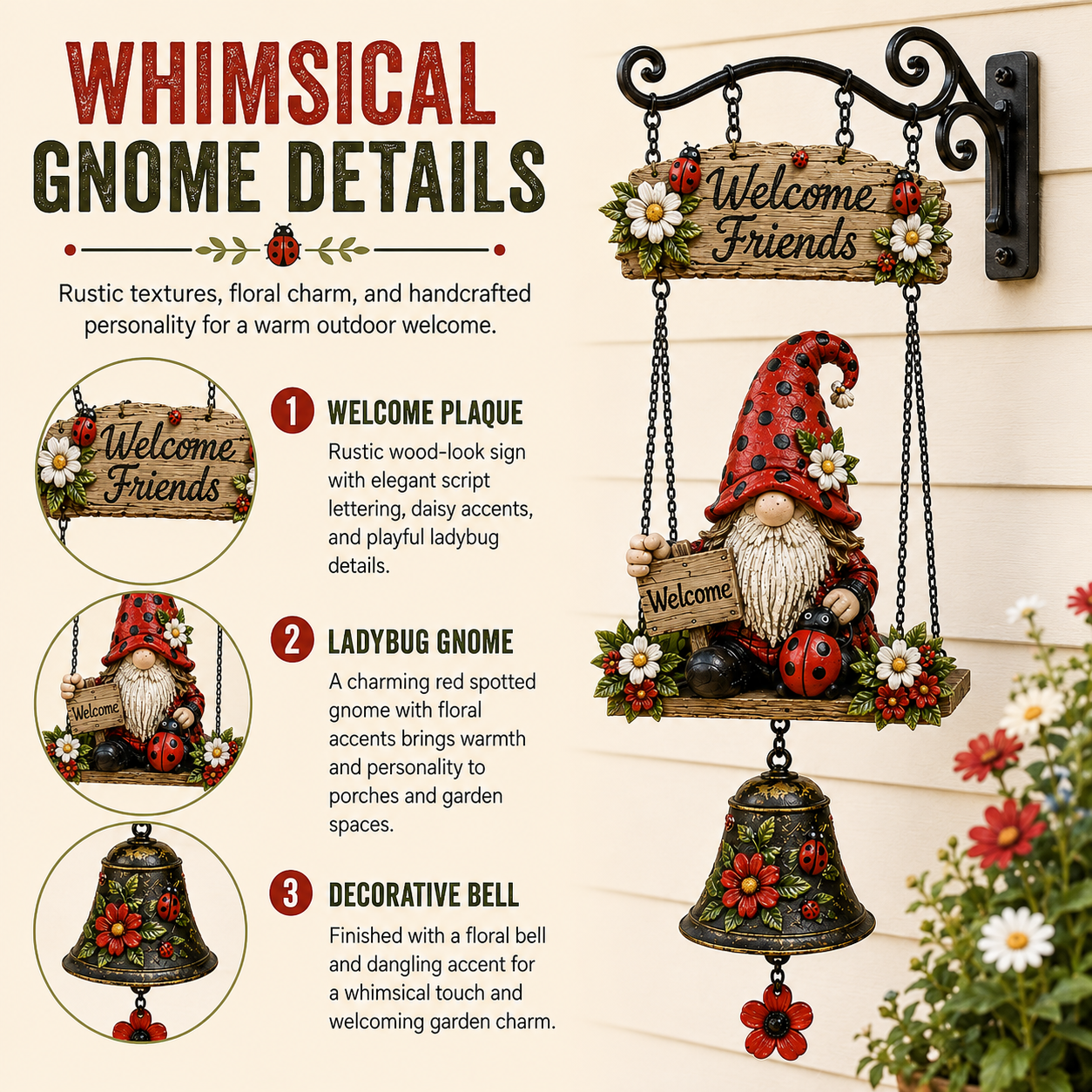 🔥50% OFF TODAY ONLY – Rustic Garden Gnome Bell Outdoor Decor 🐞🌼