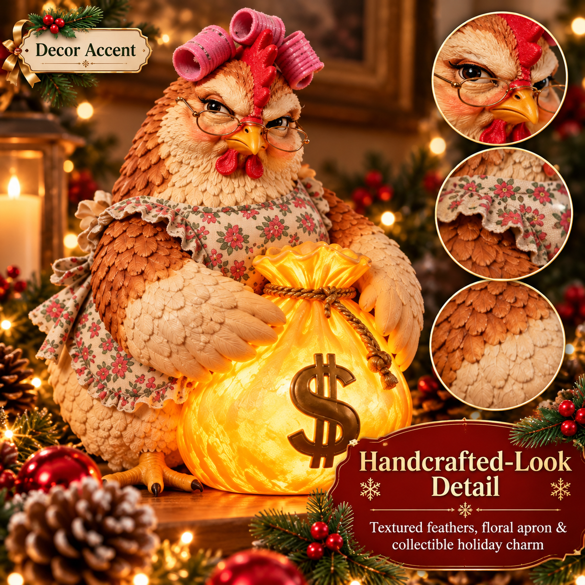 🎄✨ Lucky Fortune Chicken & Dragon LED Figurines – Glowing Money Bag Christmas Decor | Unique Holiday Gifts