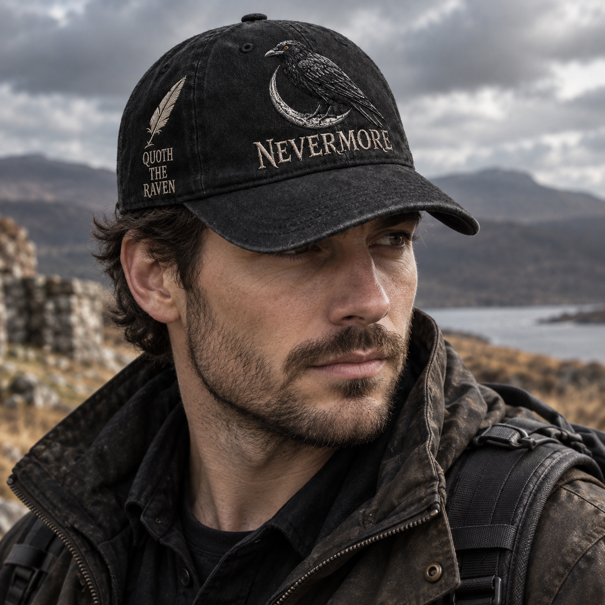 ⬛🐦Nevermore Embroidered Raven Vintage Cap | Gothic Bird Lover Hat