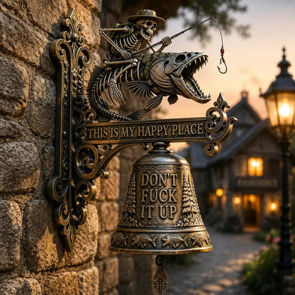 🎣 XL Upgraded Metal Skeleton Fisherman Wall Bell – The Ultimate Outdoor Conversation Piece