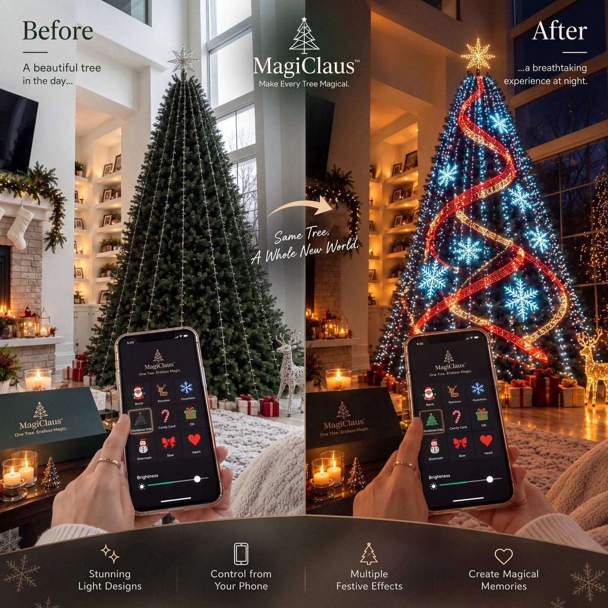 🎄 Smart Animated Christmas Tree Lights – App-Controlled Moving LED Designs