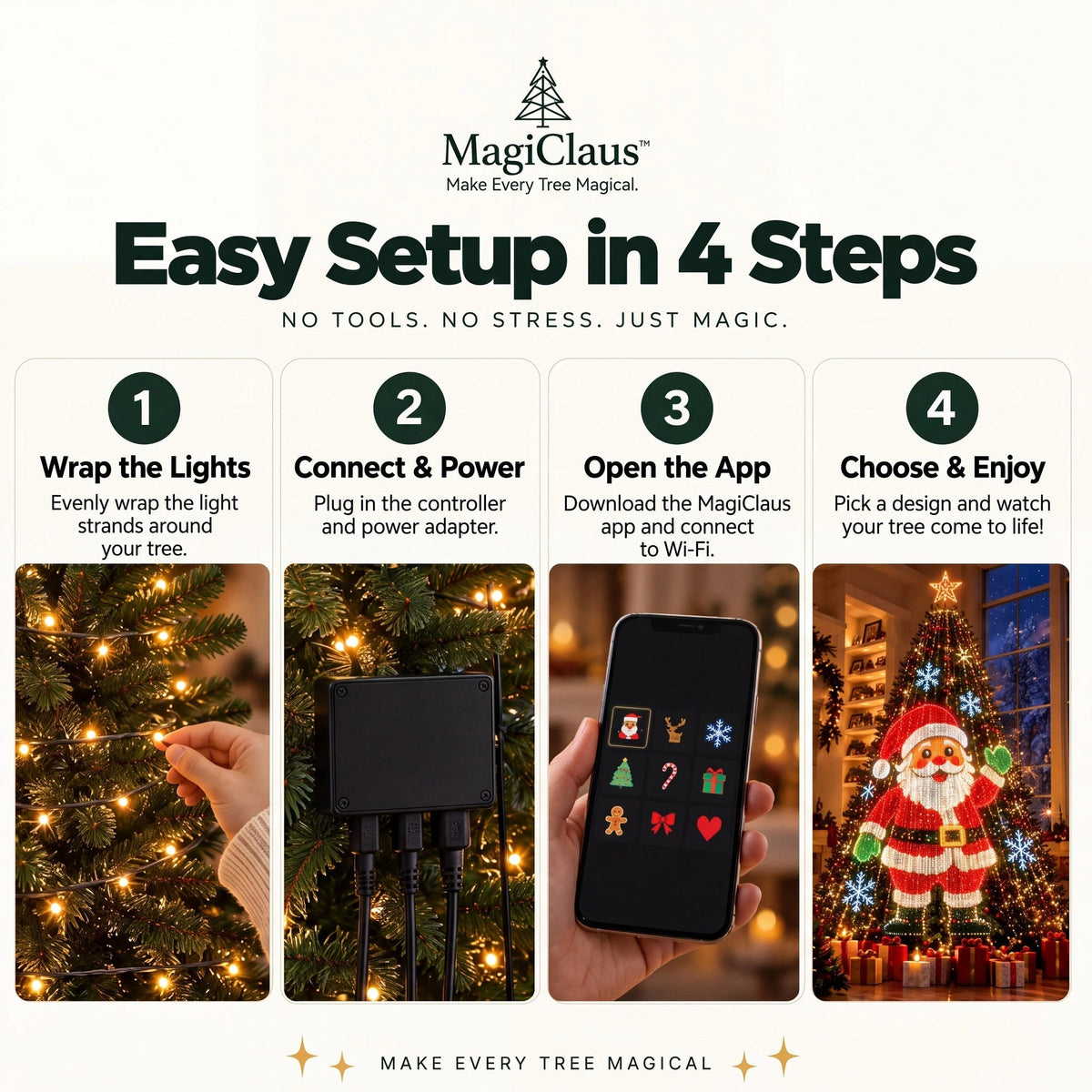 🎄 Smart Animated Christmas Tree Lights – App-Controlled Moving LED Designs