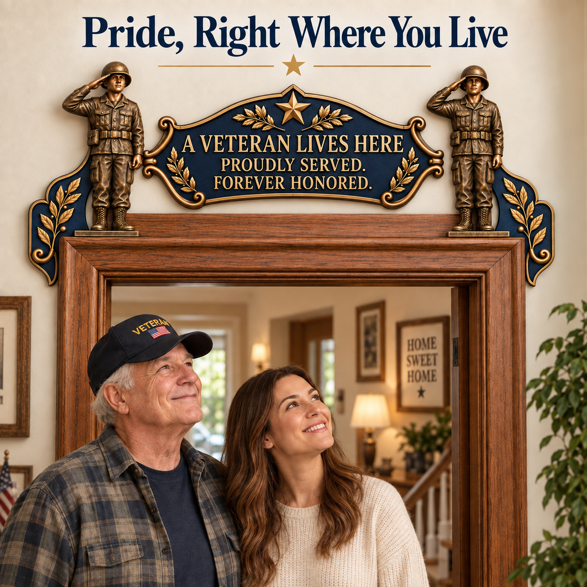 Three piece veteran door frame decoration