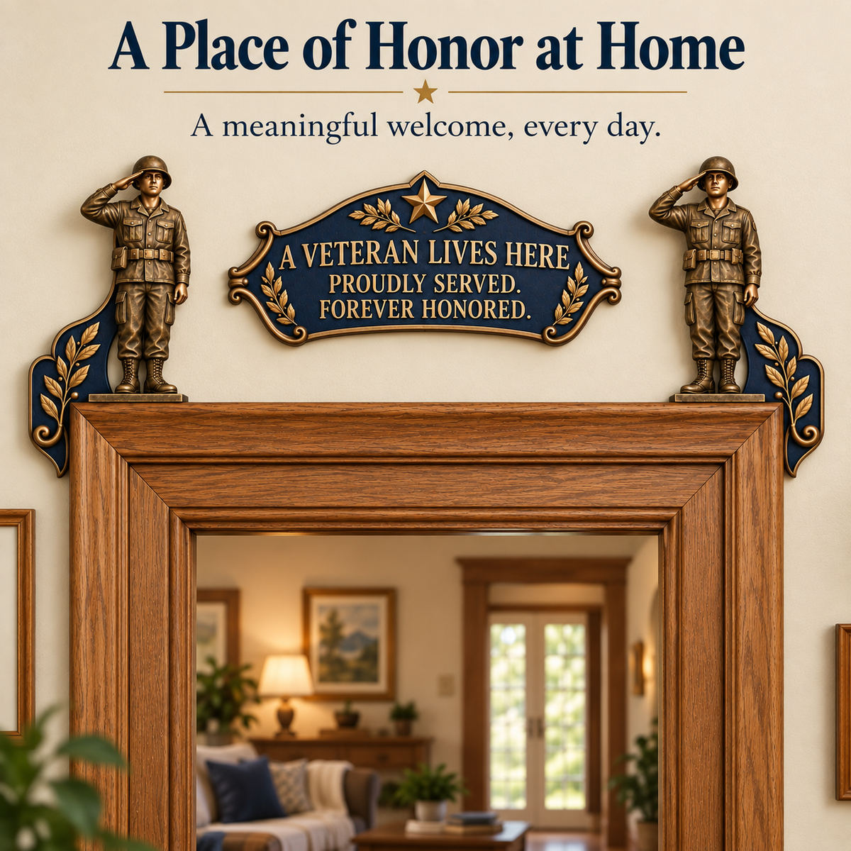 A Veteran Lives Here door frame decoration