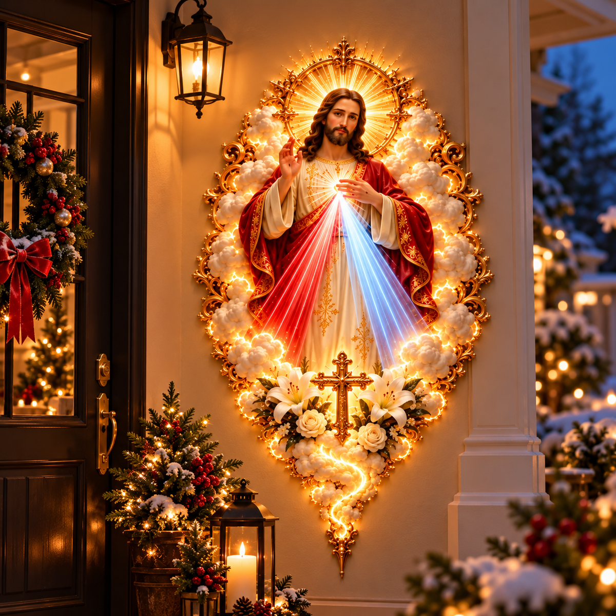 Divine Mercy Jesus Radiant Wall Art – Heavenly Religious Wall Decor with Golden Accents