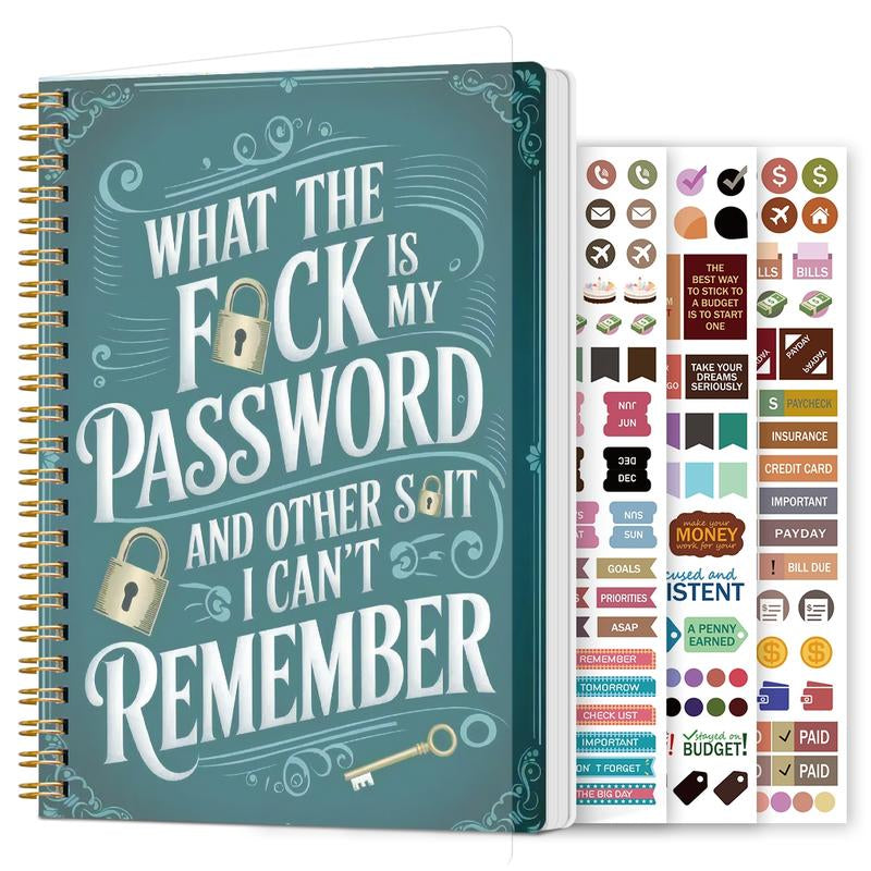 🔥📅Funny Password Notebook - Spiral Bound with Lock Icons & Funny Security Phrases✍️