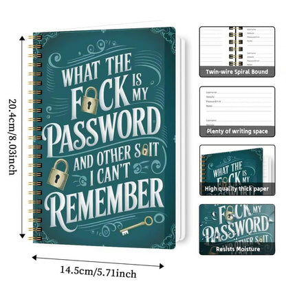 🔥📅Funny Password Notebook - Spiral Bound with Lock Icons & Funny Security Phrases✍️