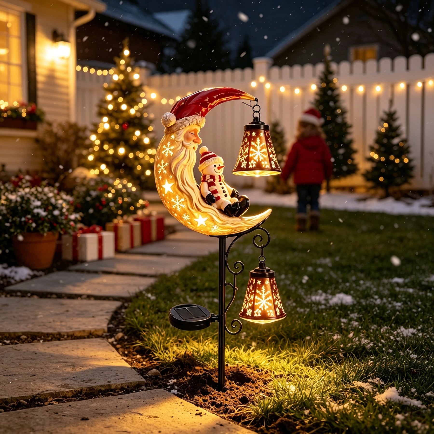 Santa moon double lantern Christmas yard decoration