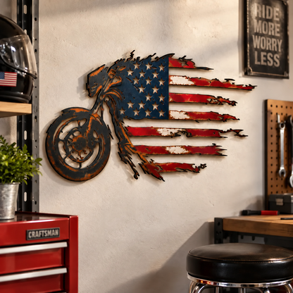 Patriotic Motorcycle American Flag Metal Wall Art (📦Buy 2 Free Shipping)