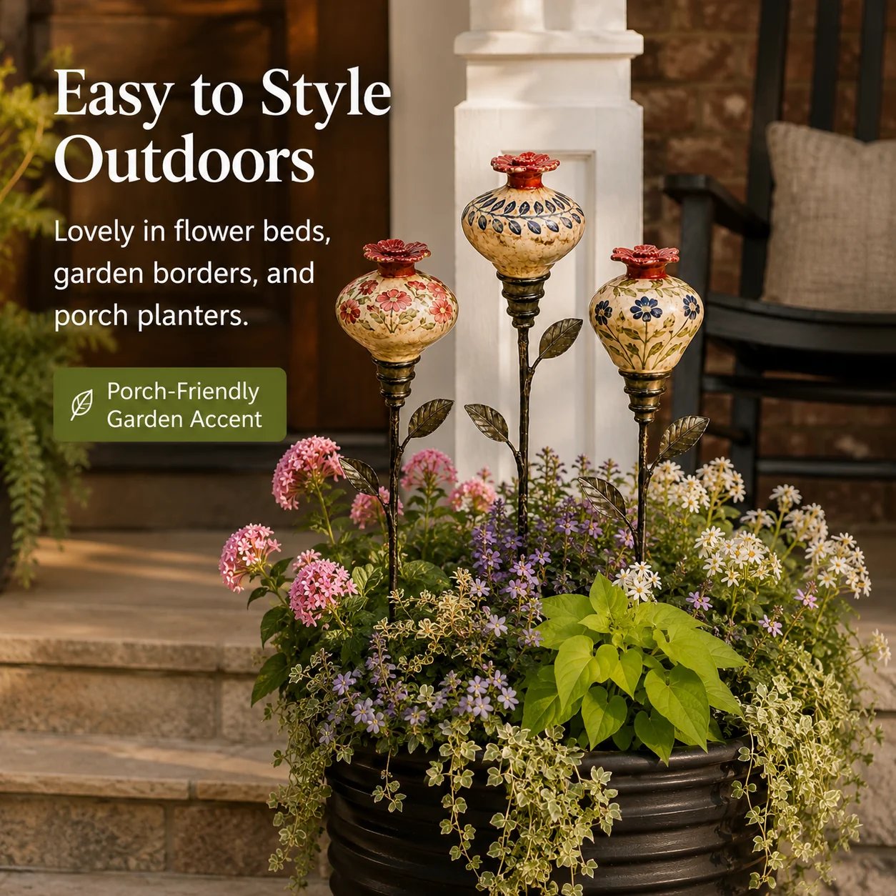 🐦🌸Vintage Ceramic Hummingbird Feeder Garden Decor Stake – Decorative Outdoor Bird Feeder