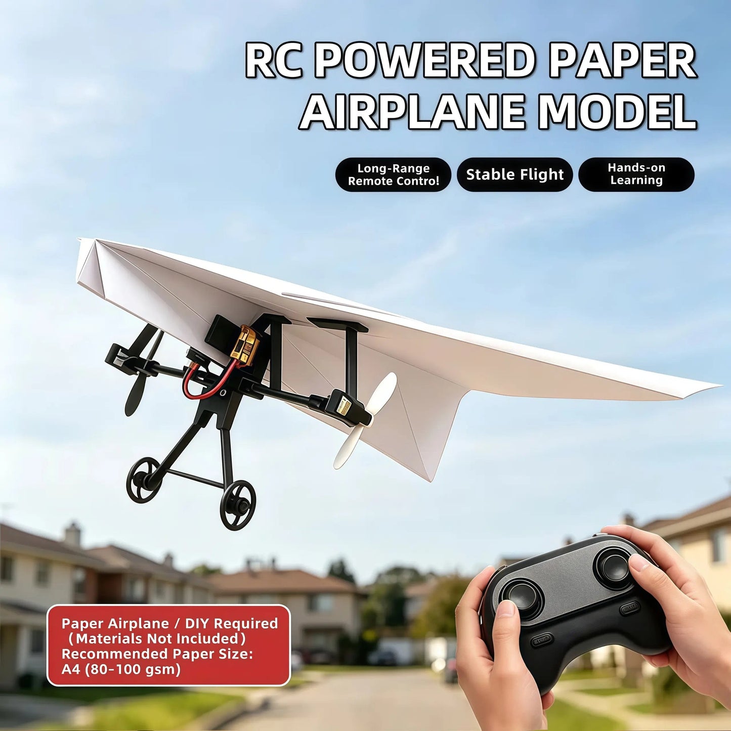 ✈️RC Paper Airplane Kit with Gyro Stabilizer – DIY Electric Remote Control Plane with Dual Propellers, Lightweight Foldable Flying STEM Toy