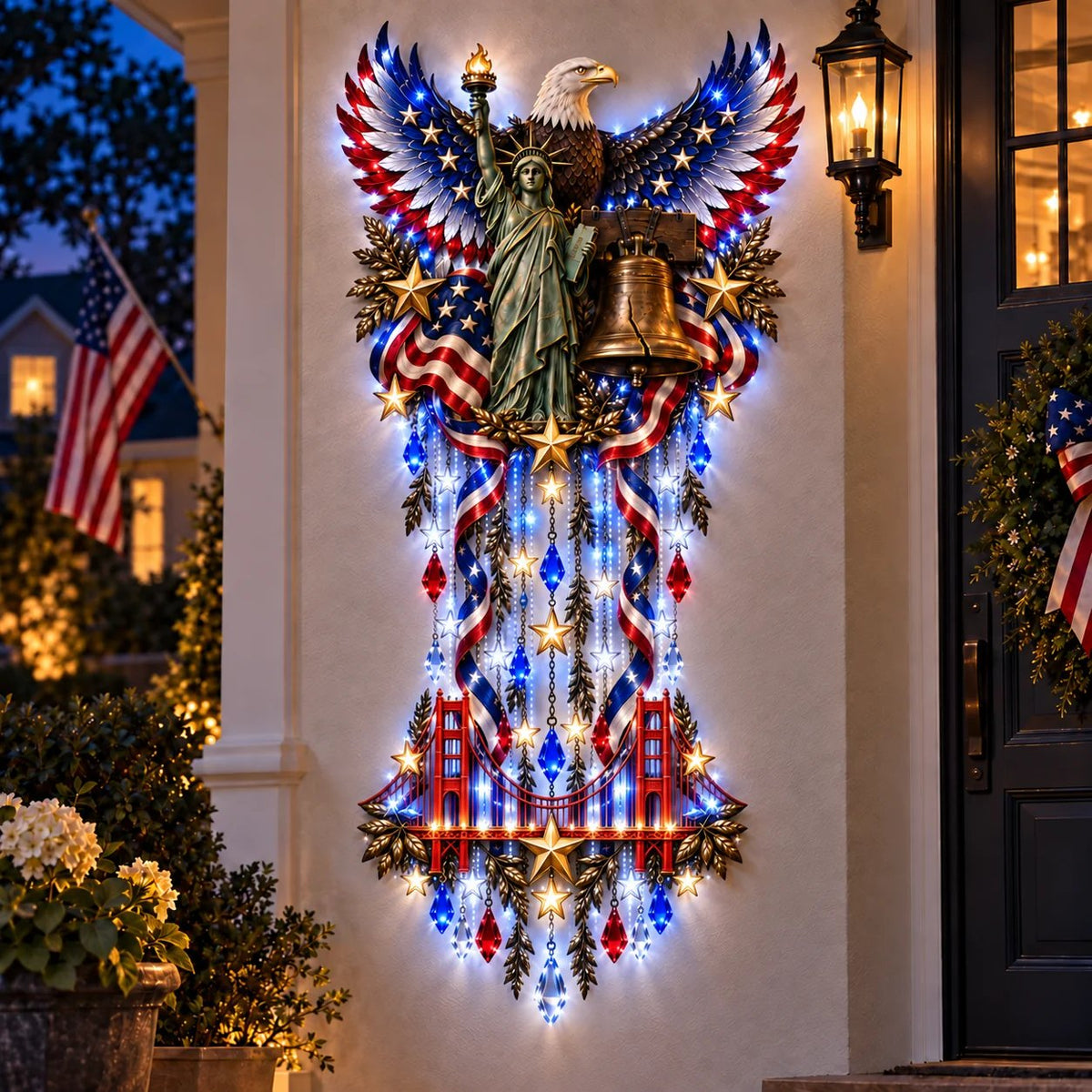 ⏳ Last Day 50% OFF-✨🇺🇸 American Pride LED Cascade Wall Light – Eagle, Liberty & Stars