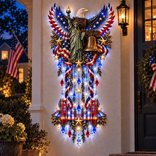 ⏳ Last Day 50% OFF-✨🇺🇸 American Pride LED Cascade Wall Light – Eagle, Liberty & Stars