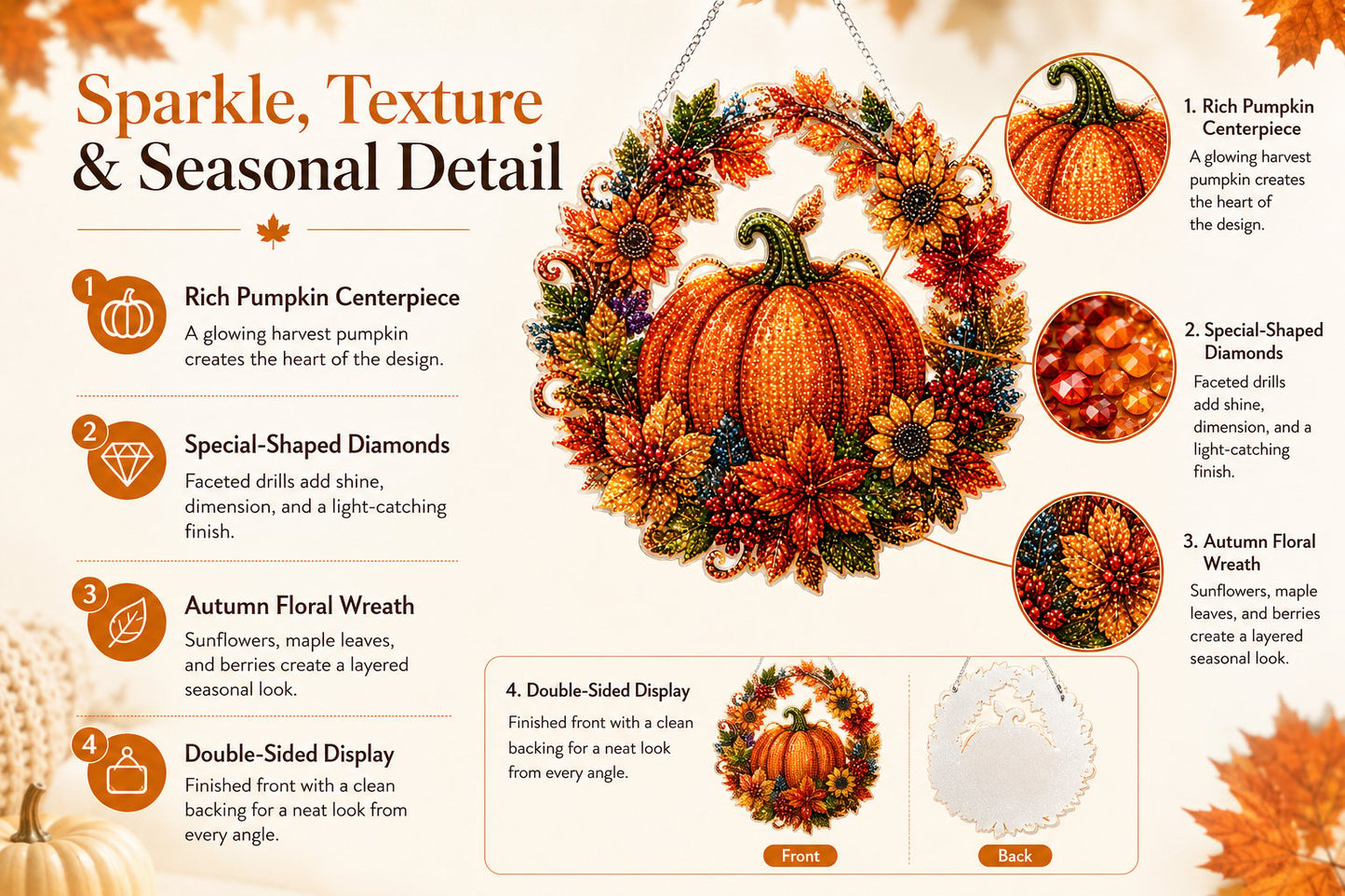 🔥Limited Edition 49% OFF - 🍂✨Autumn Harvest Pumpkin Diamond Art Hanging Ornament Kit
