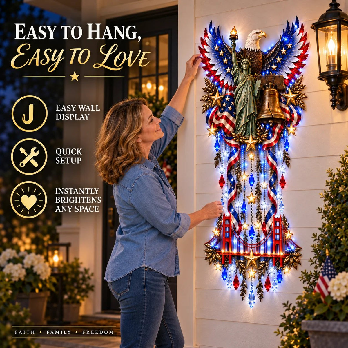 ⏳ Last Day 50% OFF-✨🇺🇸 American Pride LED Cascade Wall Light – Eagle, Liberty & Stars