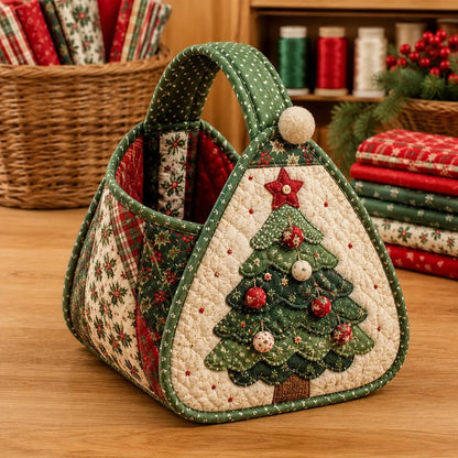 ⭐🎉🎄 Christmas Character Quilted Carry Basket | Padded Patchwork Fabrics, Layered Appliqué & Soft Carry Handle in DIY Kit or Ready-Made Styles 🎁✨
