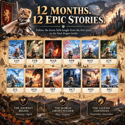 🐱 2027 Knight Cat vs. The Dragon Wall Calendar | 12 Fantasy Scenes