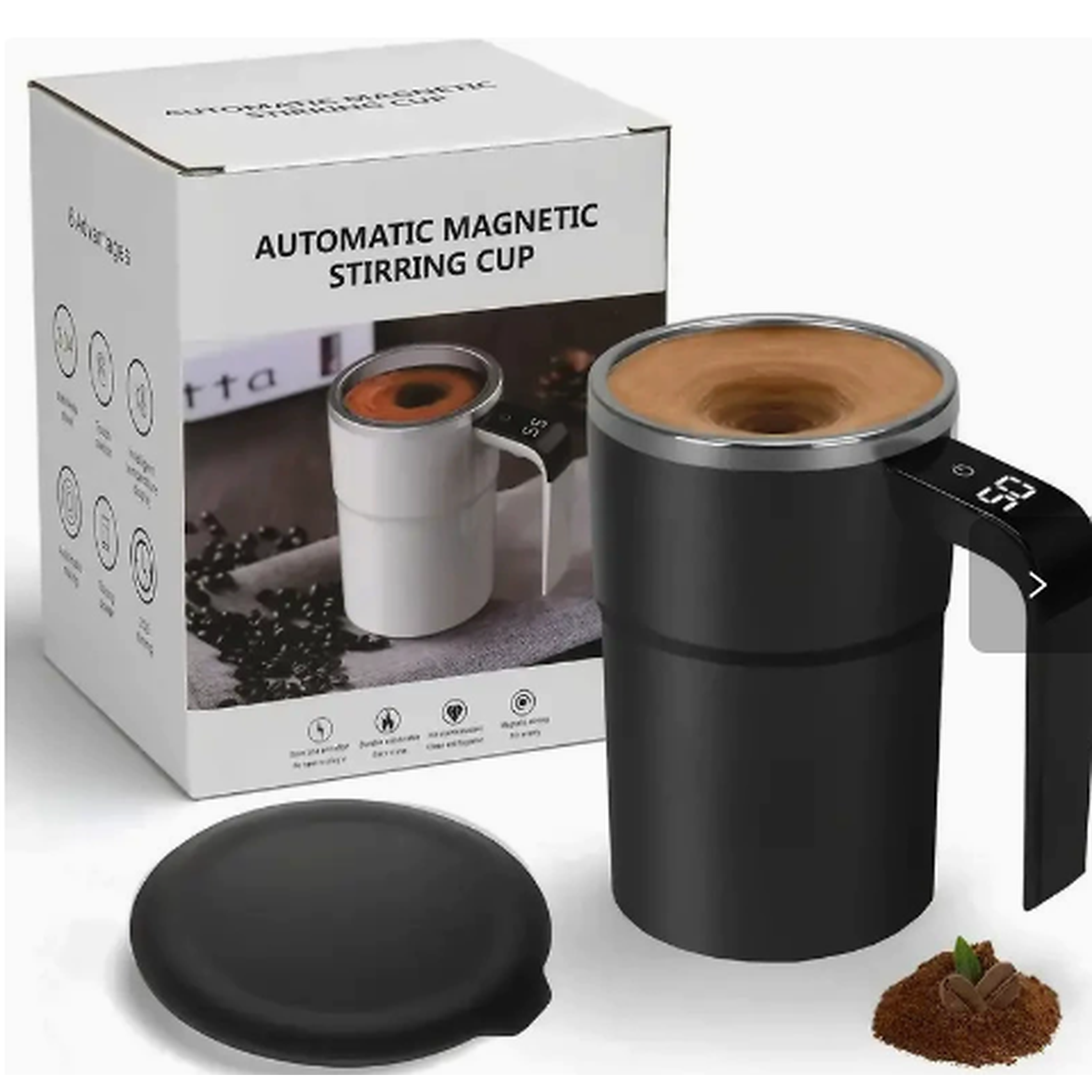 Electric coffee mug with a built-in LCD thermometer, perfect for brewing coffee, milk, cocoa, etc.
