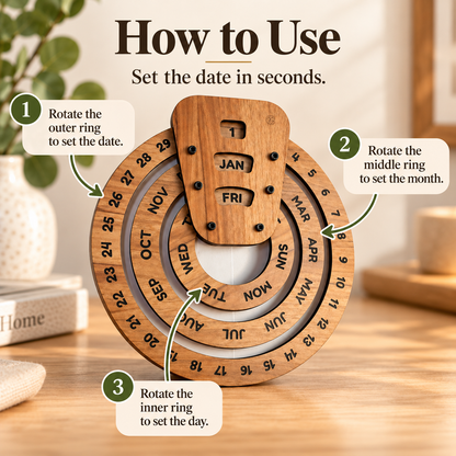 📅 Everlasting Wooden Calendar – Reusable Desk Organizer for Home or Office Decor