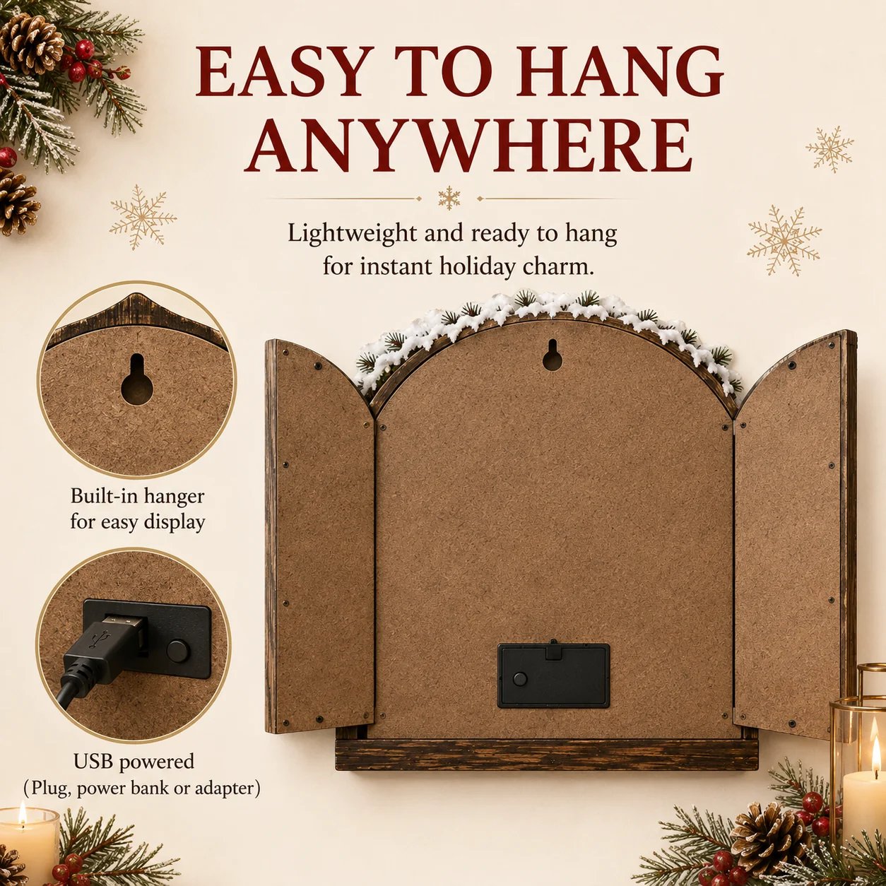 🎄 Santa's Secret Window Light — A 3D Lighted View of the North Pole for Your Wall | Rustic Opening Shutters, Snowy Village, Santa & Sleigh Under the Moon | Warm LED Christmas Wall Decor for Mantel, Entryway & Hallway