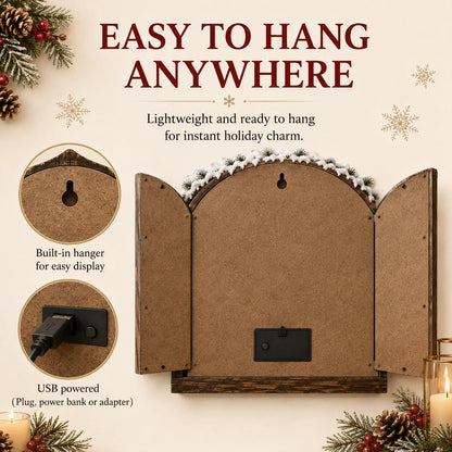 🎄 Santa's Secret Window Light — A 3D Lighted View of the North Pole for Your Wall | Rustic Opening Shutters, Snowy Village, Santa & Sleigh Under the Moon | Warm LED Christmas Wall Decor for Mantel, Entryway & Hallway