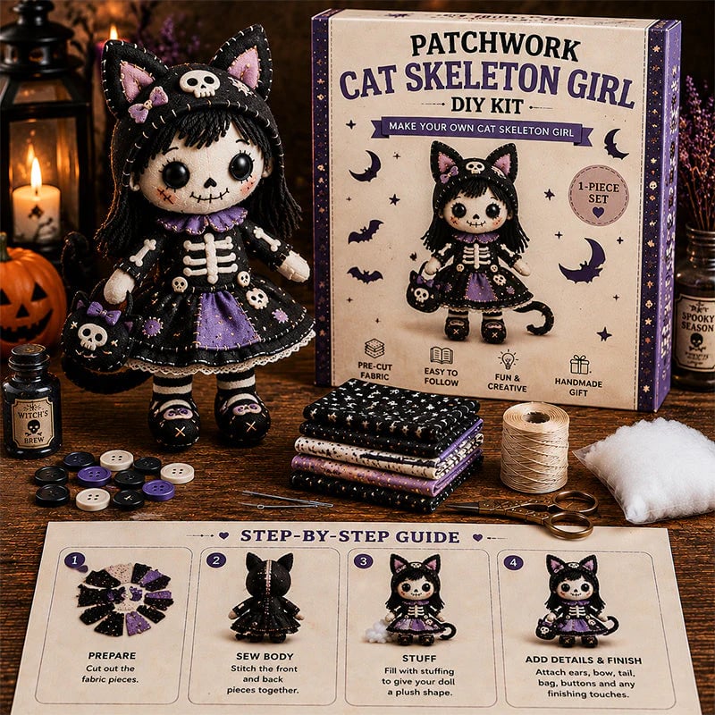 🔥HOT SALE 49% OFF🎃🧙‍♀️Patchwork Skeleton Witch Girl DIY Kit👻🦴🎃  – Handmade Halloween Wall & Door Décor