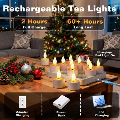 12-Pack Rechargeable LED Flameless Tealight Candles | Remote & Timer | USB-C