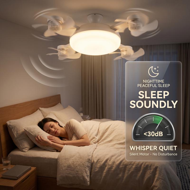 E27 Ceiling Fan Light with Remote, Silent LED Fan & Light 2-in-1 for Bedroom