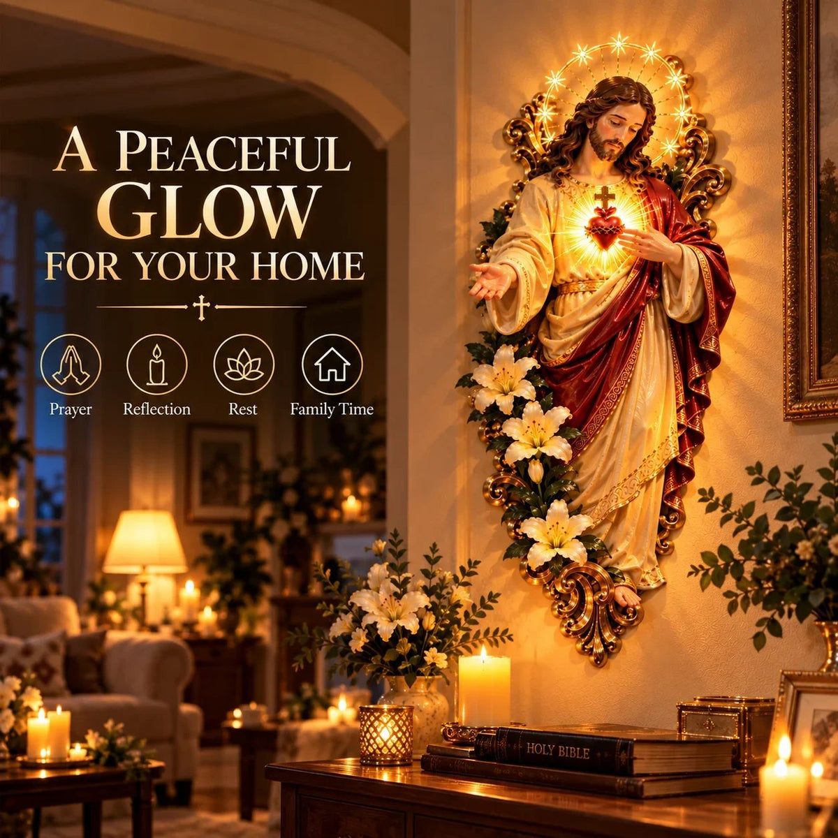 🔥HOT SALE🔥 50% OFF - ✨ Sacred Heart of Jesus 3D Lighted Wall Décor
