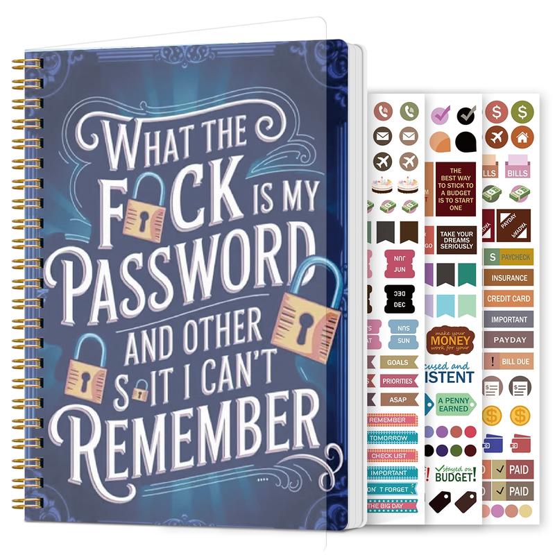 📅Funny Password Notebook - Spiral Bound with Lock Icons & Funny Security Phrases✍️