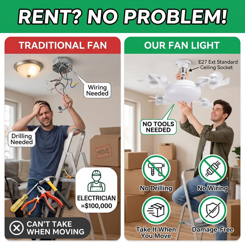 E27 Ceiling Fan Light with Remote, Silent LED Fan & Light 2-in-1 for Bedroom
