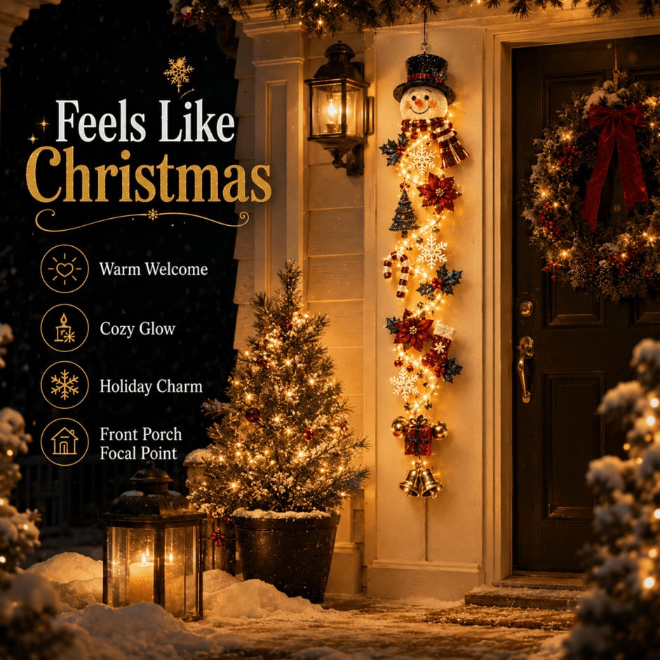 ⏳ 65% OFF – 🎄MerryCascade™ Glowing Christmas Door Hanger | 6 Festive Lighted Designs with Warm Glow, Dimensional Details & Space-Saving Vertical Décor ✨