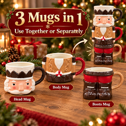 3-Piece Stackable Nutcracker Christmas Mug Set – Festive Holiday Coffee Cups & Kitchen Decor