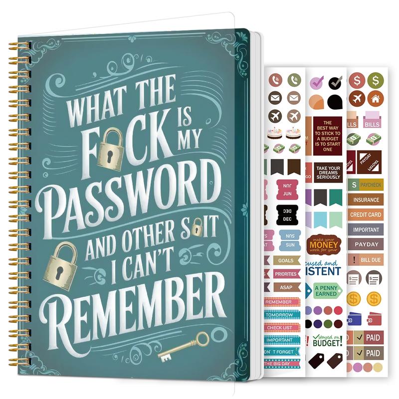 📅Funny Password Notebook - Spiral Bound with Lock Icons & Funny Security Phrases✍️