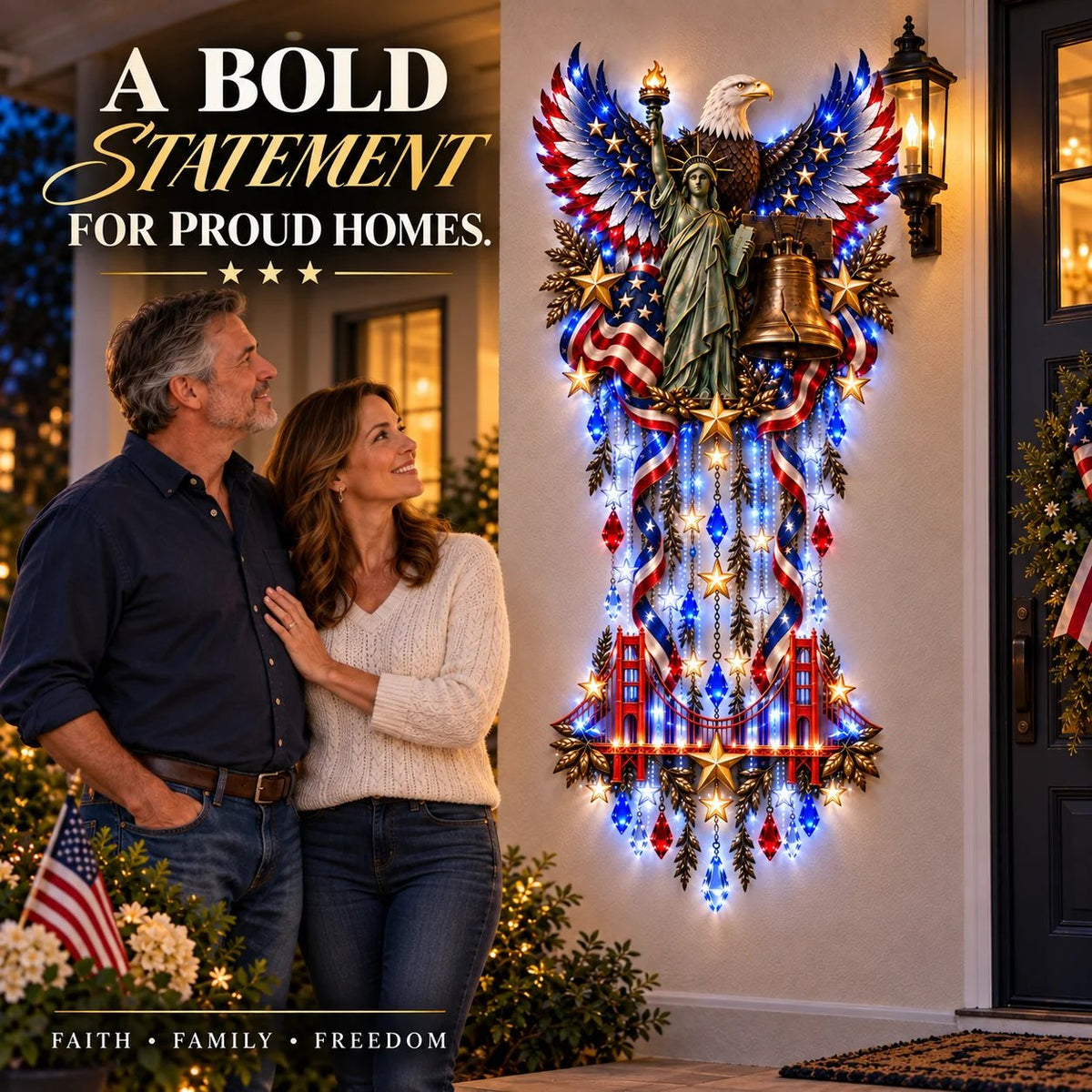 ⏳ Last Day 50% OFF-✨🇺🇸 American Pride LED Cascade Wall Light – Eagle, Liberty & Stars