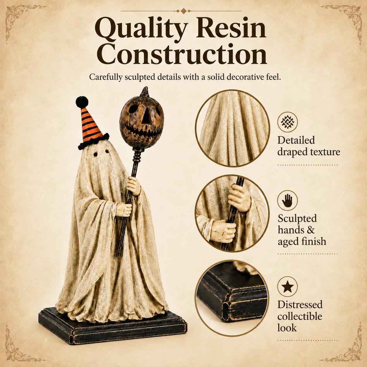✨🎃 Limited Seasonal Edition - 👻 Lighted Vintage Ghost Figurine with Glowing Pumpkin Staff