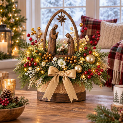 🌸Candlelit Christmas Nativity Centerpiece