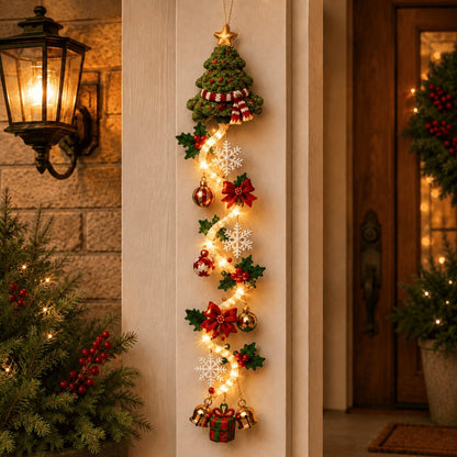 ⏳ 65% OFF – 🎄MerryCascade™ Glowing Christmas Door Hanger | 6 Festive Lighted Designs with Warm Glow, Dimensional Details & Space-Saving Vertical Décor ✨