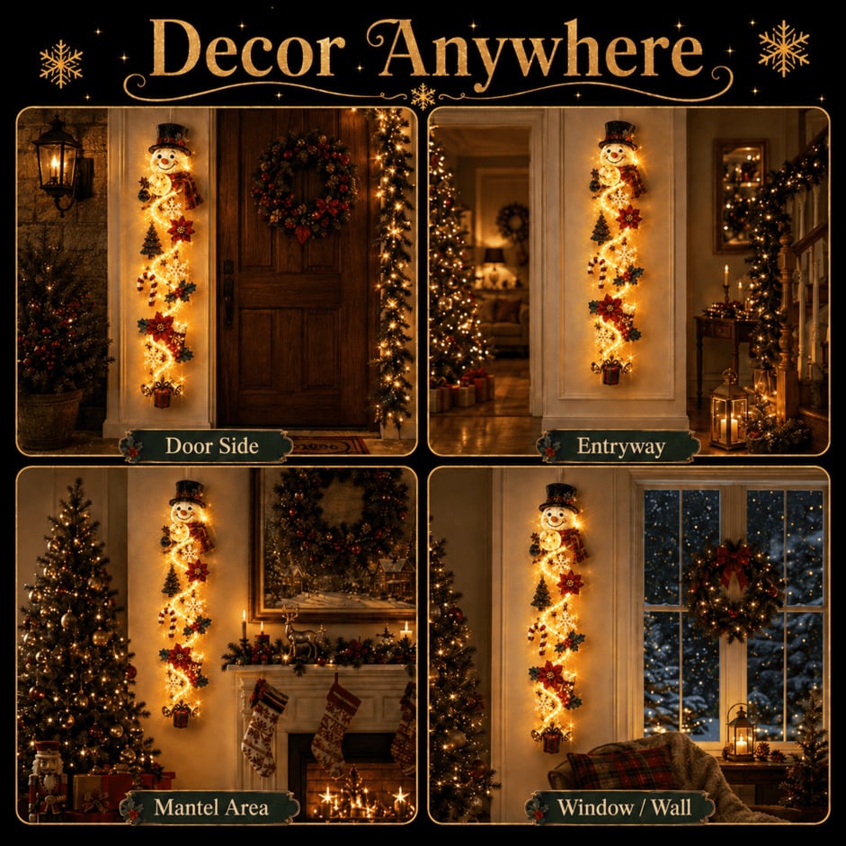 ⏳ 65% OFF – 🎄MerryCascade™ Glowing Christmas Door Hanger | 6 Festive Lighted Designs with Warm Glow, Dimensional Details & Space-Saving Vertical Décor ✨