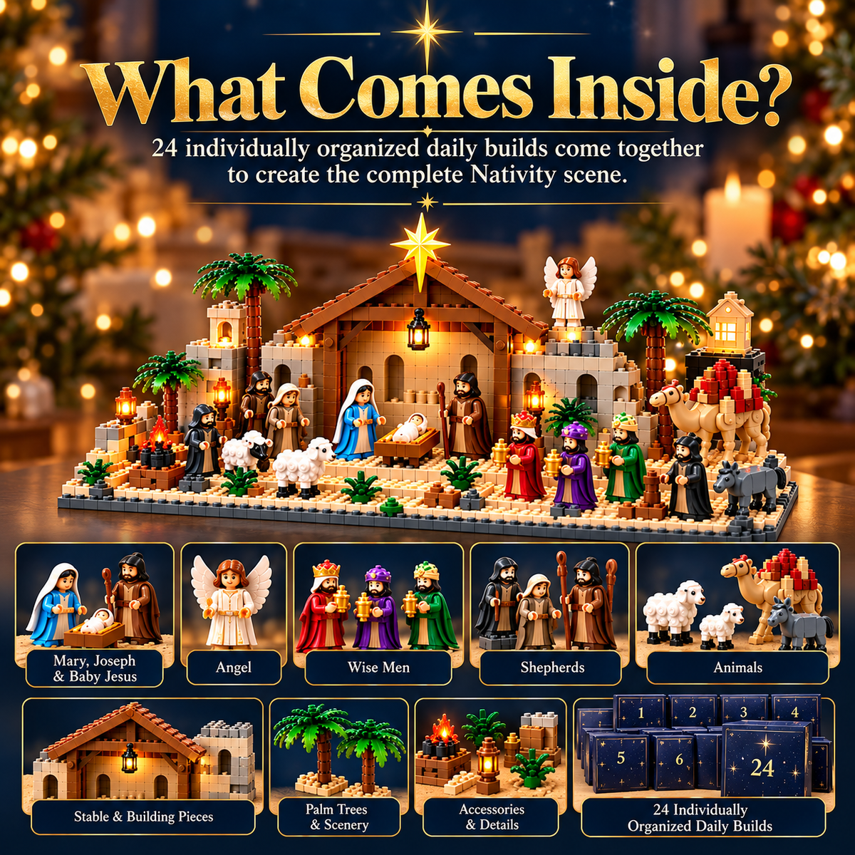 ⛪✝️Nativity Advent Calendar – 24-Day Buildable Christmas Nativity Set