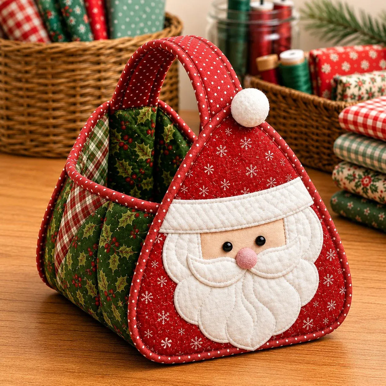 ⭐🎉🎄 Christmas Character Quilted Carry Basket | Padded Patchwork Fabrics, Layered Appliqué & Soft Carry Handle in DIY Kit or Ready-Made Styles 🎁✨