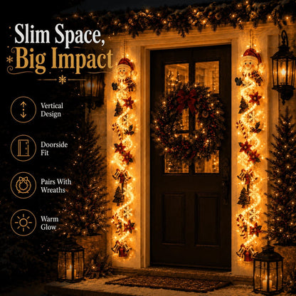 ⏳ 65% OFF – 🎄MerryCascade™ Glowing Christmas Door Hanger | 6 Festive Lighted Designs with Warm Glow, Dimensional Details & Space-Saving Vertical Décor ✨