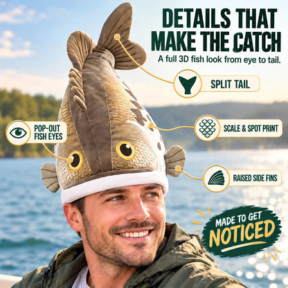 ✨🔥Funny 3D Fish Hat — Funny Fishing Gift for Anglers, Lake Days & Parties